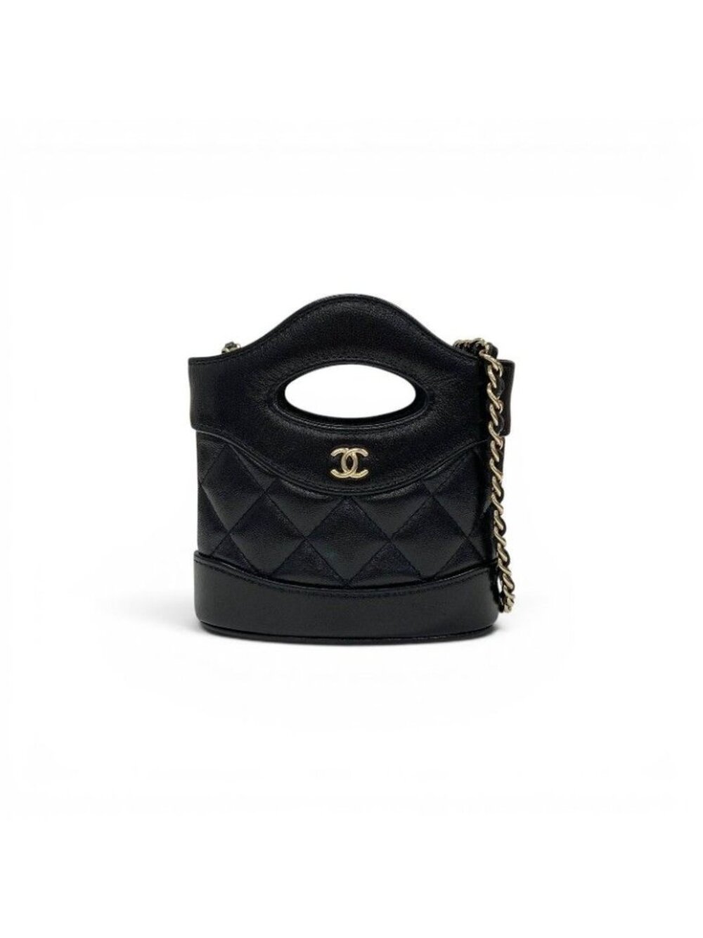 Chanel 31 Shoulder Bag Black Gold Quilted CC Logo Chain Clutch